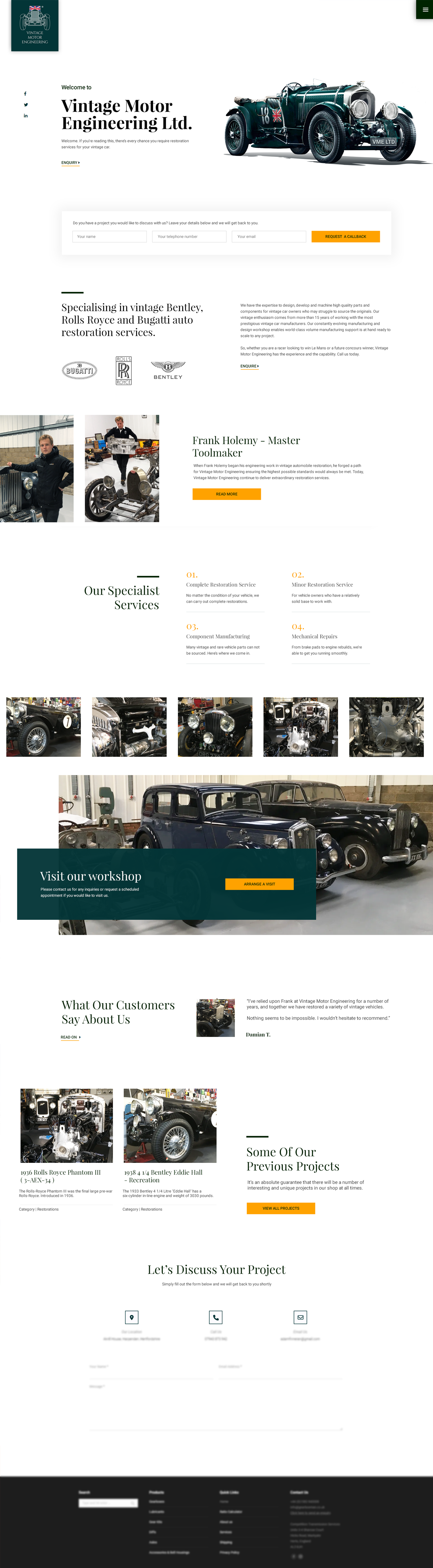 vintage motor engineering web design